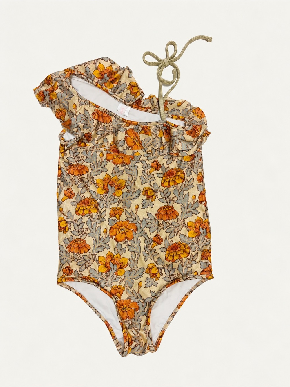 Zimmermann Girls One-Shoulder Floral Swimsuit in Orange and Cream